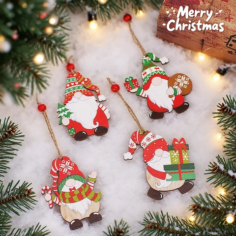 Ornamenti In Legno Gnomo Di Natale Pendenti Appesi Nano Del Fumetto Per Decorazione Dell'albero Di Casa Festa Di Vacanza