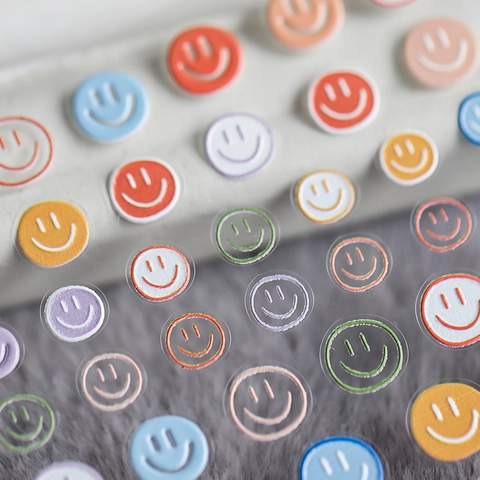 Colorful Smiley Face Nail Art Stickers 5D Embossed 3D Self Adhesive Macaron Cute Smile Decorative Manicure DIY