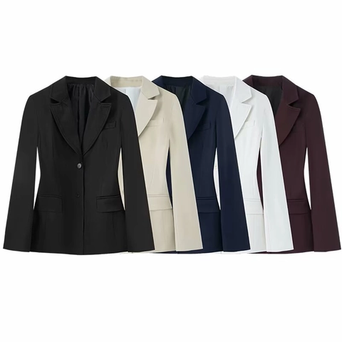 Women's Slim Fit Blazer Jacket Acrylic Shoulder Pads Long Sleeve Professional Business Office Wear Solid Elegant