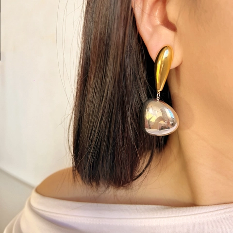 Zweifarbige Tropfenohrringe Aus Edelstahl 18K Vergoldet Geometrische Wassertropfen Spiegelpolitur Schmuck Für Damen Party Geschenk