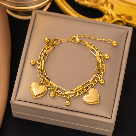 Bracelet Women Stainless Steel 18K Gold Plated Layered Chain Heart Butterfly Starfish Charms Fashion Jewelry Accessory