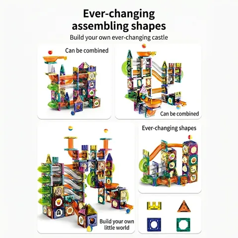 Magnetic Marble Run Building Blocks Translucent Plastic DIY Construction STEM Educational Pipe Track Toys Kids Toddlers