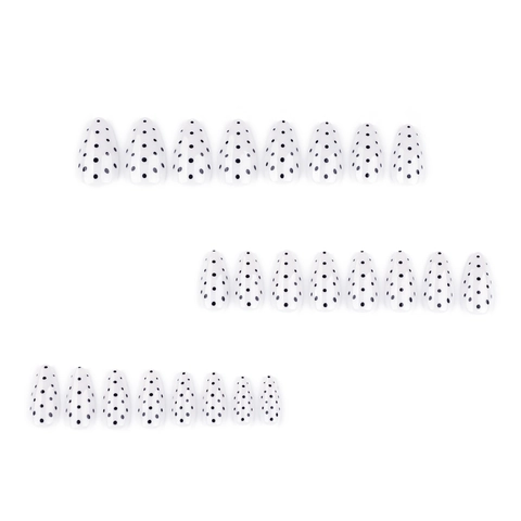 Press On Nägel Mandelform Polka Dot Muster Schwarz Und Weiß Glänzend ABS Material Künstliche Nägel