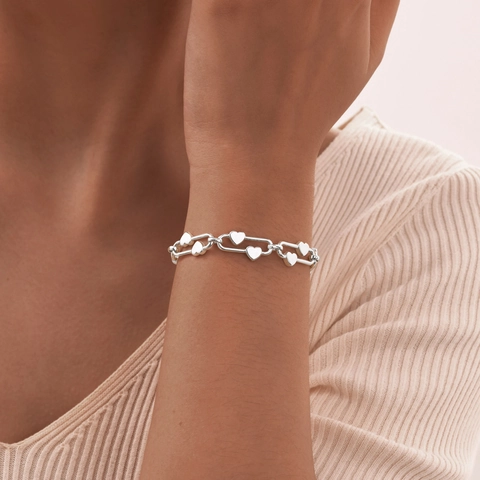 Bracciale Collana Catena A Graffetta Ciondolo Cuore Acciaio Inossidabile Gioielli Elegante Minimalista Per Donna