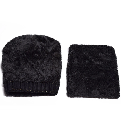 Women Winter Knitted Beanie Hat And Scarf Set Warm Thick Fleece Lined Skull Cap With Faux Fur Pom Pom Outdoor Neck Warmer