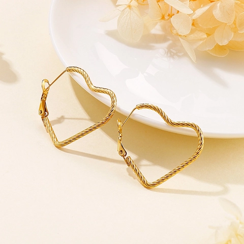 Heart Hoop Earrings Stainless Steel Twisted Rope Texture Vintage Exaggerated Large Geometric Jewelry For Women
