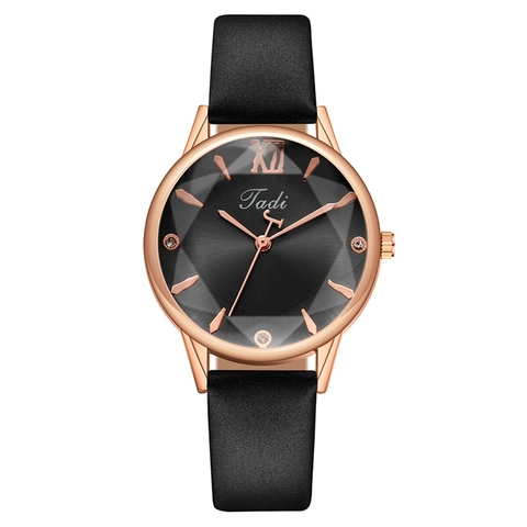 Reloj de Cuarzo para Mujer Moda Números Romanos Esfera con Strass Elegante Correa de Cuero Caja de Metal