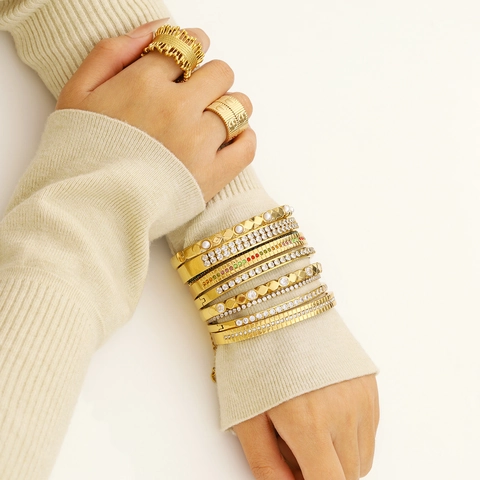 Roestvrijstalen Ringen En Armbanden 18K Verguld Met Zirkonia Geometrische Minimalistische Luxe Sieraden Voor Dames