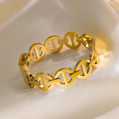 Bracciale Rigido A Catena Ad Ancora Intrecciata Vuota Acciaio Inossidabile Gioielli Di Moda Geometrici Eleganti Da Donna Oro