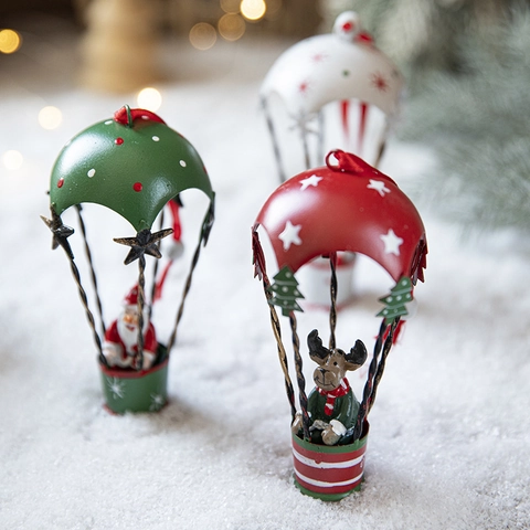 Christmas Iron Art Hot Air Balloon Hanging Ornaments Painted Metal Santa Snowman Reindeer Xmas Tree Decor Nordic Style
