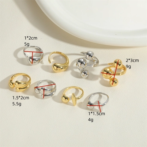 Anello Aperto Geometrico Minimalista In Rame Goccia D'acqua Lucido Regolabile Oro Argento Gioielli Per Donne
