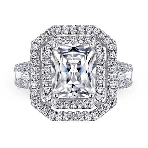 Bague en Argent Sterling 925 Taille Princesse avec Zirconia pour Femme Luxe Double Halo Fiançailles Mariage Bijoux de Mode Occidentale