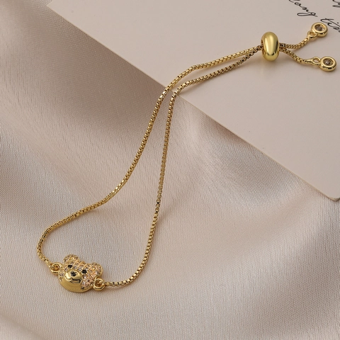 Teddybeer Hanger Armband Koper Goud Zilver Verguld Micro Pave Zirkoon Verstelbare Ketting Sieraden Voor Vrouwen