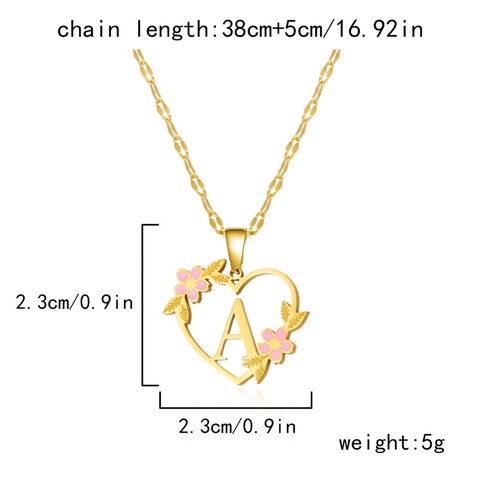 Edelstahl Hohl Herz Buchstaben Halskette Für Damen Gold Plattiert Rosa Emaille Blume Brief Anhänger Schlüsselbein Kette Schmuck