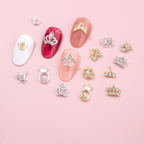 Crown Nail Charms Alloy Rhinestone Artificial Pearl Decoration DIY Art Accessories Luxury Gold Silver Style