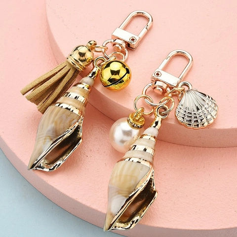 Porte-clés Coquille De Conque Avec Gland En PU Künstliche Perle D'imitation Et Cloche Charme En Métal Accessoire De Sac