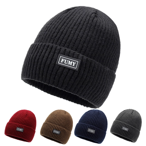 Gorro De Punto De Invierno Para Hombres Mujeres Grueso Cálido Forrado De Polar Dobladillo Acanalado Gorro Suave Color Sólido