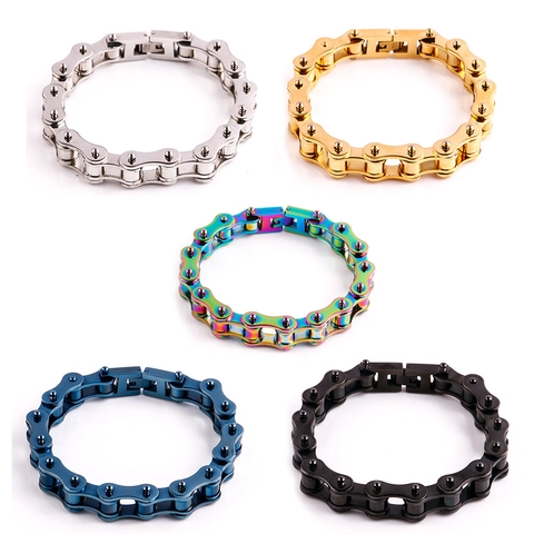 Men Bicycle Link Chain Bracelet Titanium Steel Polished Punk Industrial Mechanical Style Biker Bracelet Fashion Jewelry