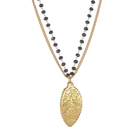 Minimalist Stainless Steel Double Layer Beaded Necklace With Gold Leaf Starfish Pendant Artificial Pearl Jewelry For Women