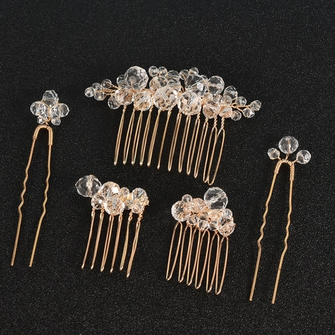 Vintage Baroque Alloy Rhinestone Hair Combs And Hairpins Set Gold Bridal Headwear Wedding Banquet Accessories For Women