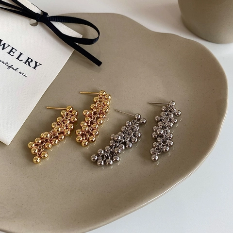 Cluster Beaded Drop Earrings Damen High End Französisch Stil Kupfer Metall Geometrische Trauben Dangle Schmuck