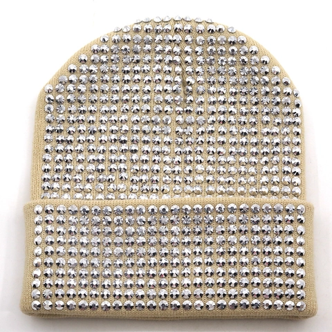 Gorro De Punto De Acrílico Con Diamantes De Imitación Cálido De Invierno Color Sólido Accesorio De Moda Para Hombre Y Mujer