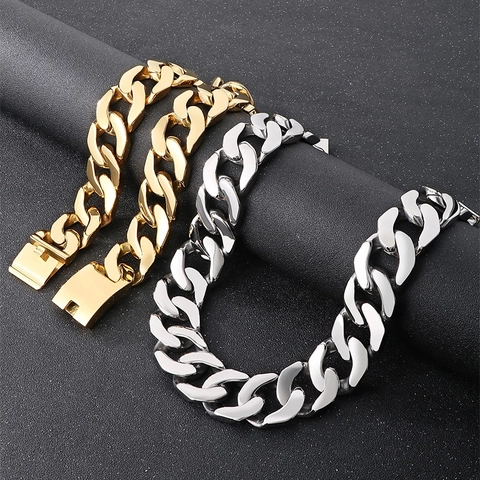 Uomo Grossa Catena Cuban Link Lucida Collana E Bracciale In Acciaio Inossidabile 316L Gioielli Hip Hop Punk