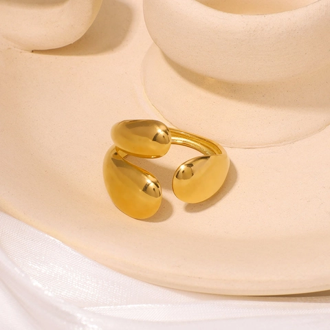 Verstellbarer Ring Goldbeschichteter Edelstahl Geometrisch Oval Blatt Wassertropfen Trendiges Minimalistisches Accessoire Damen