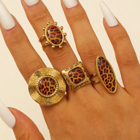 Vintage Böhmischer Offener Ring Edelstahl 18K Vergoldet Türkis Tigerauge Verstellbarer Retro Schmuck Für Damen