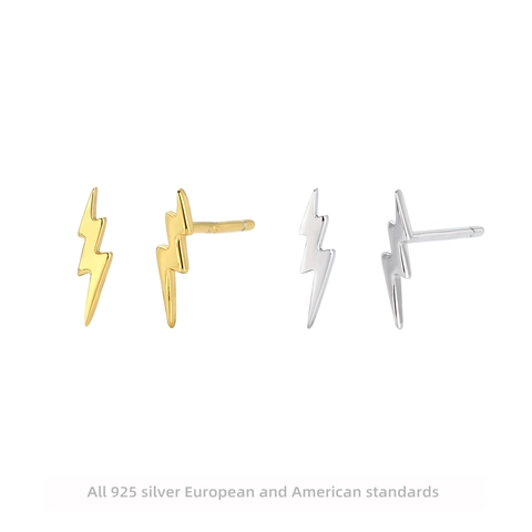 Lightning Bolt Stud Earrings 925 Sterling Silver Minimalist Tiny Dainty Chic Jewelry Gift For Women