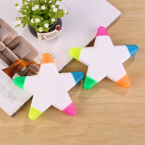 Novelty Star Shaped Highlighter Pens Five Colors In One Plastic Fluorescent Markers Slant Tip For Students Office Stationery
