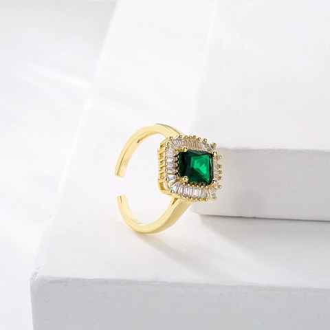 Verstellbarer Offener Ring Kupfer Echtgold Vergoldet Bunter Zirkon Geometrischer Schmuck Damen Mode