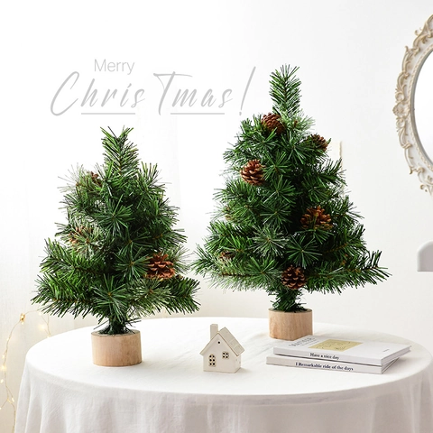 Árbol De Navidad Artificial Piñas Base De Madera Adorno De Escritorio Guirnalda Corona Festiva
