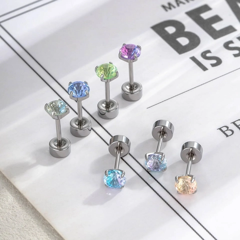 Boucles D'oreilles De Cartilage En Acier Titane Zircone Bicolore Dégradée Coupe Ronde Dos Plat À Vis Piercing