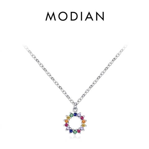 925 Sterling Silber Halskette Mit Regenbogen Rundem Zirkonia Anhänger Bunter Minimalistischer Schmuck Für Frauen Geschenk