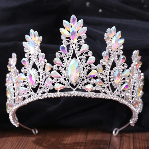 Baroque Bridal Crown Tiara Alloy Colorful AB Rhinestone Luxury Wedding Birthday Party Hair Accessories For Women