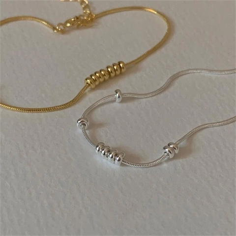 Bracciale Catena Serpente Argento Sterling 925 Perle Geometriche Gioielli Moda Semplici Per Donna Accessorio Elegante
