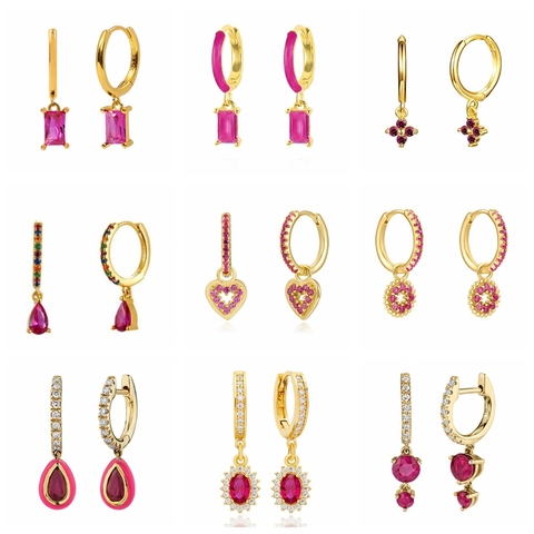 Orecchini A Cerchio Geometrici Con Perno In Argento 925 Rame Intarsiato Zircone Colorato Gioielli Donna