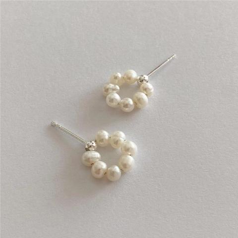 Orecchini A Lobo Corona Künstliche Perle Acqua Dolce Con Perno In Argento Sterling 925 Cluster Fiori Geometrici Gioielli Per Donna