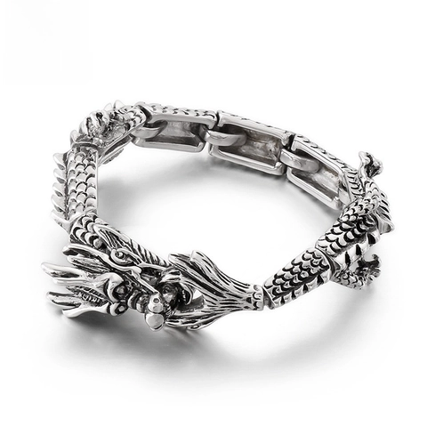 Pulsera De Cabeza De Dragón Para Hombre Acero Inoxidable Cadena Pesada Retro Punk Rock Joyería Vintage Gótico Escamas