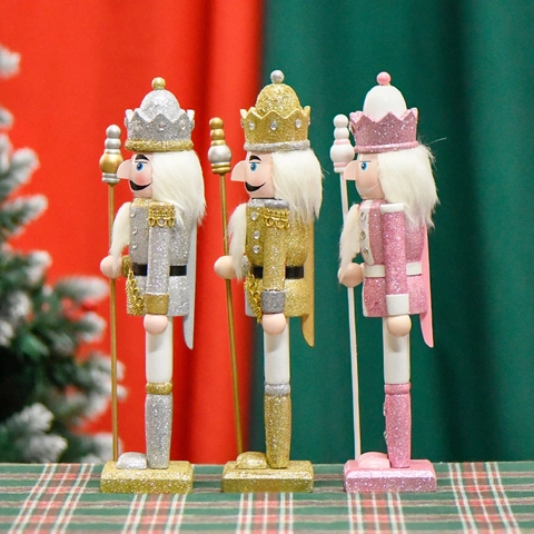 Nutcracker King Soldier Ornament Wooden Glitter Christmas Decoration European Style Festive Holiday Desktop Decor