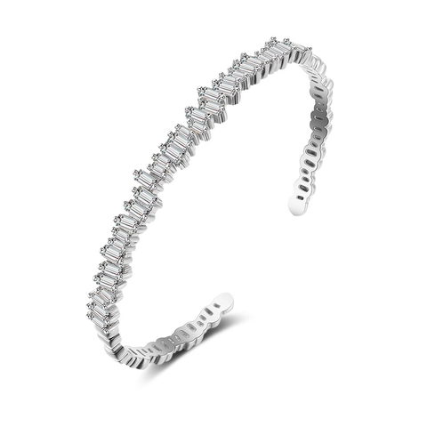Brazalete Abierto de Circonia Baguette Geométrico Irregular para Mujer Cobre Chapado en Oro Plata Joyas de Moda Regalo