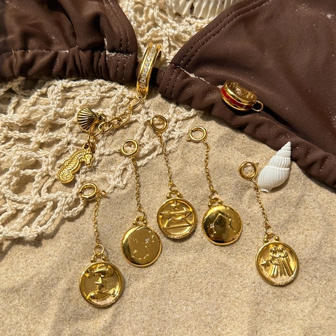Stainless Steel Zodiac Pendants Gold Plated Round Coin Charms Waterproof Hypoallergenic Handmade Jewelry Accessory