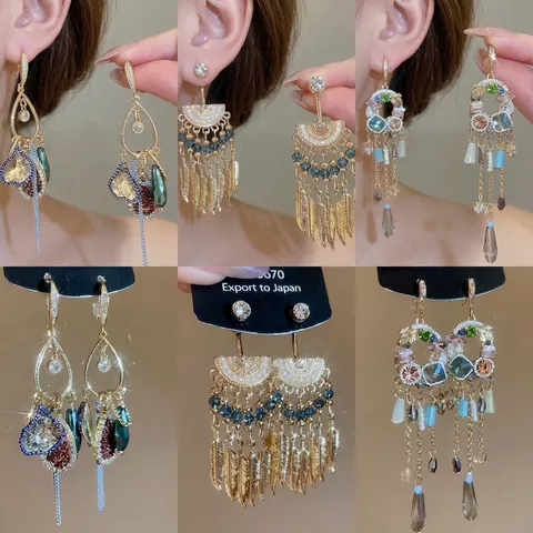 Orecchini Pendenti Lunghi Con Nappine Boho Vintage Con Cristallo Di Strass E Perno In Argento Sterling 925 Stile Francese