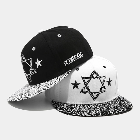 Vintage Snapback Hut Baumwolle Flacher Rand Stern Stickerei Hip Hop Streetwear Verstellbare Sonnenkappe