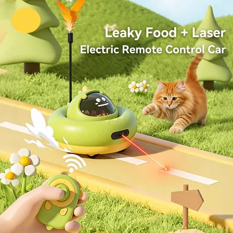 Electric Remote Control Cat Toy Car UFO Plastic Laser Feather Food Dispenser USB Rechargeable Automatic For Pets