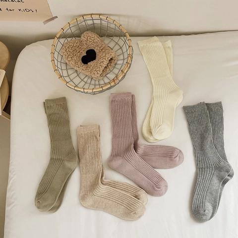 Women Slouch Socks Cotton Ribbed Knit Japanese Retro Style Solid Color Soft Mid Calf Socks Autumn Winter