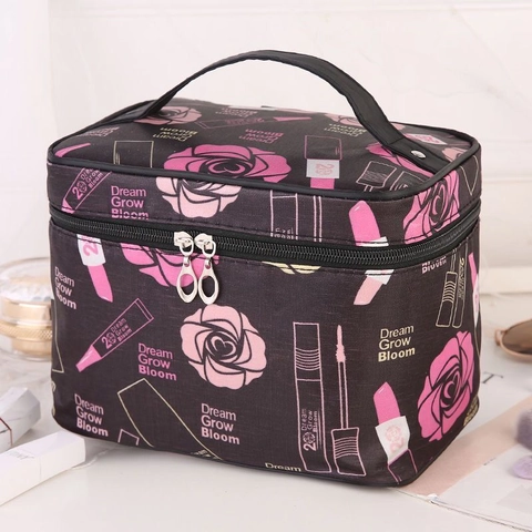 Large Capacity Cosmetic Bag Portable Travel Toiletry Organizer Handle Double Zipper Waterproof Makeup Case Women Floral