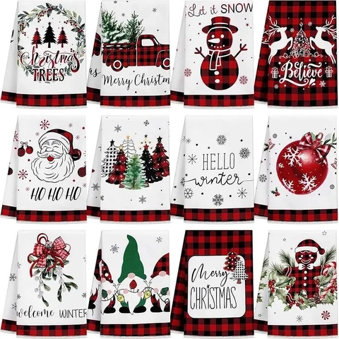 Christmas Kitchen Towels Microfiber Absorbent Festive Printed Dishcloths For Holiday Home Decor Reusable