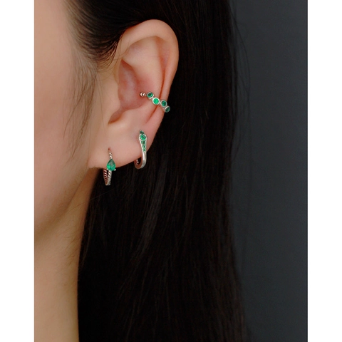 Ear Cuff In Argento Sterling 925 Con Pietre Verdi Clip Per Osso Dell'Orecchio A Forma Di C Senza Buco Per Donna